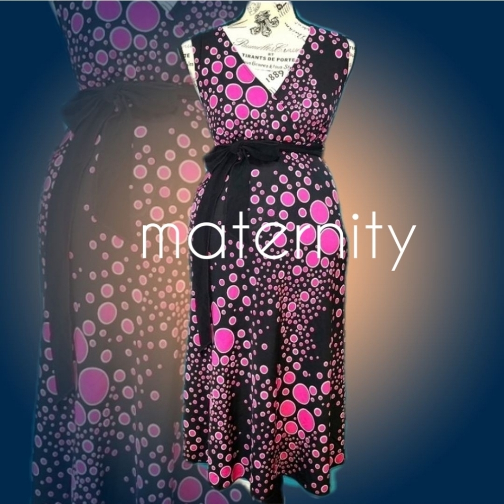 Maternity CocoNut Black with Pink Polka-Dot Dress
